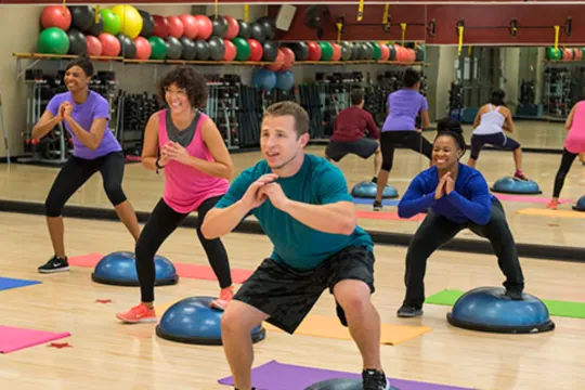 A BOSU ball workshop group exercise class.