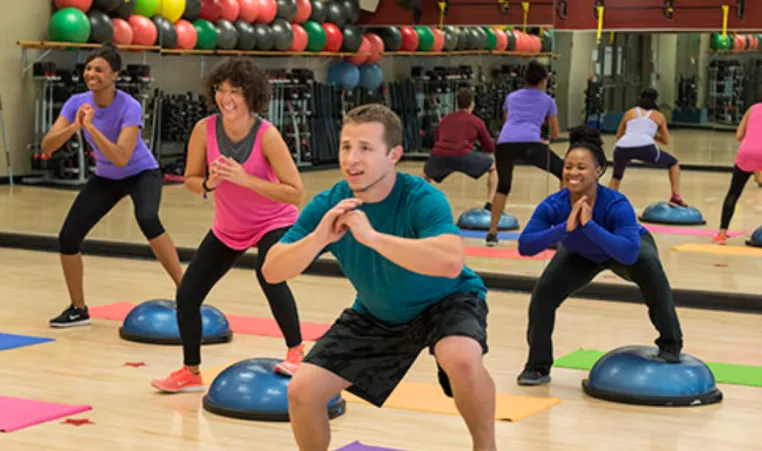 A BOSU ball workshop group exercise class.